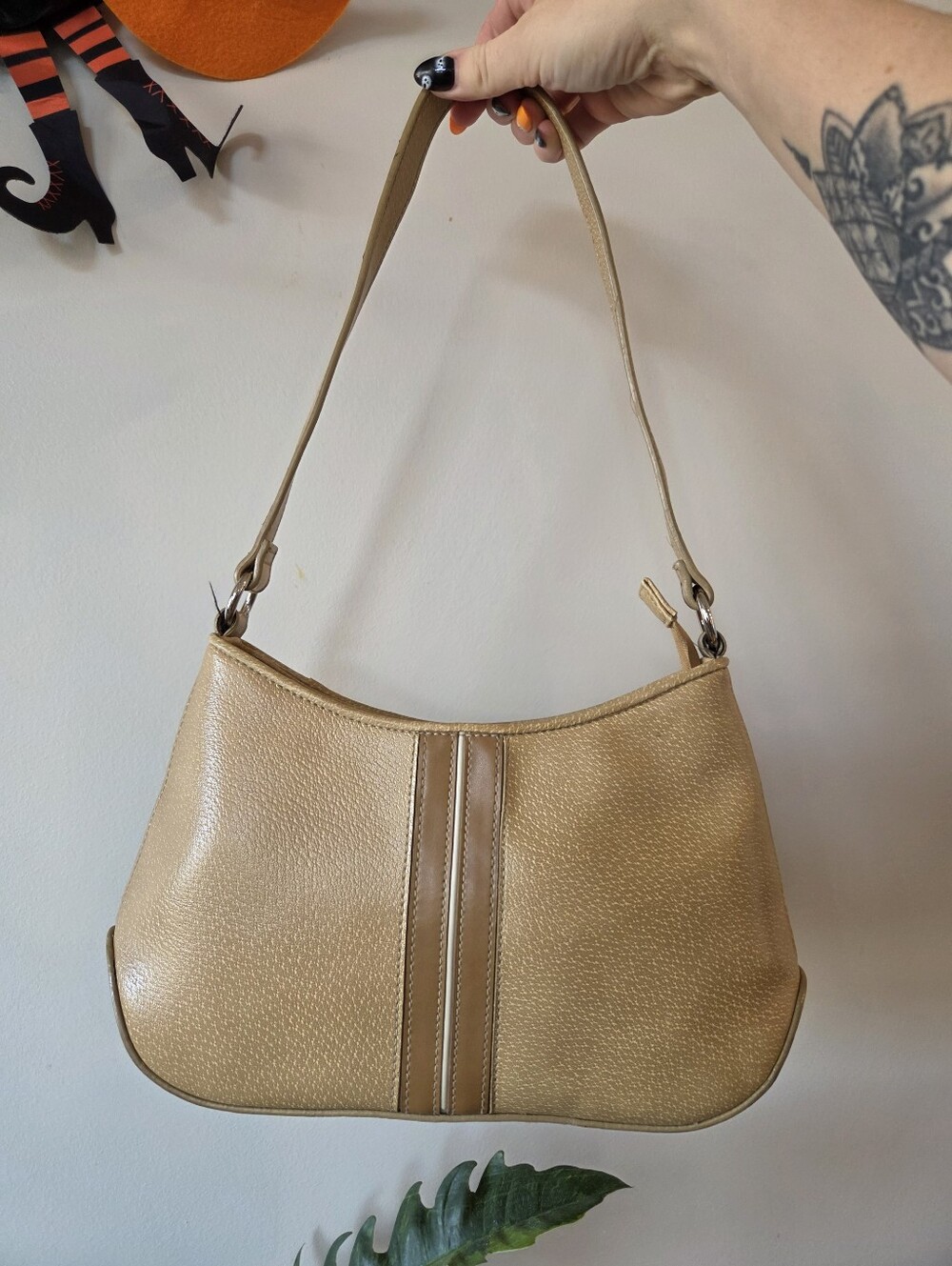 Y2K Tan Faux Leather Shoulder Bag Underarm Baguette Purse